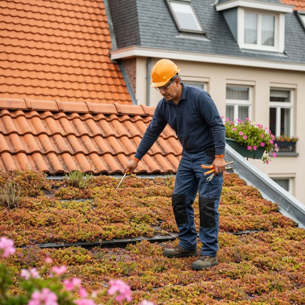 Vakman installeert groendak op Belgische woning